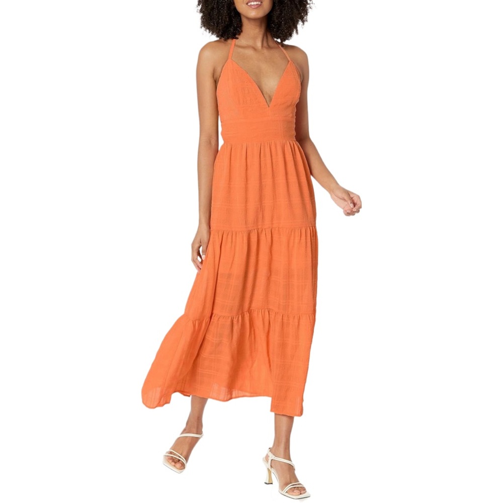 Orange Halter Maxi Dress Elegant Summer Style Gauzy Size Medium